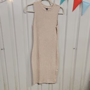 SHEIN Cream Ribbed Midi Bodycon Dress